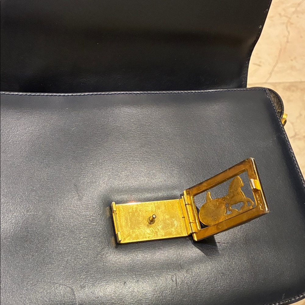 Celine Navy Shoulder Bag with Gold Accent - Picture 8 of 10